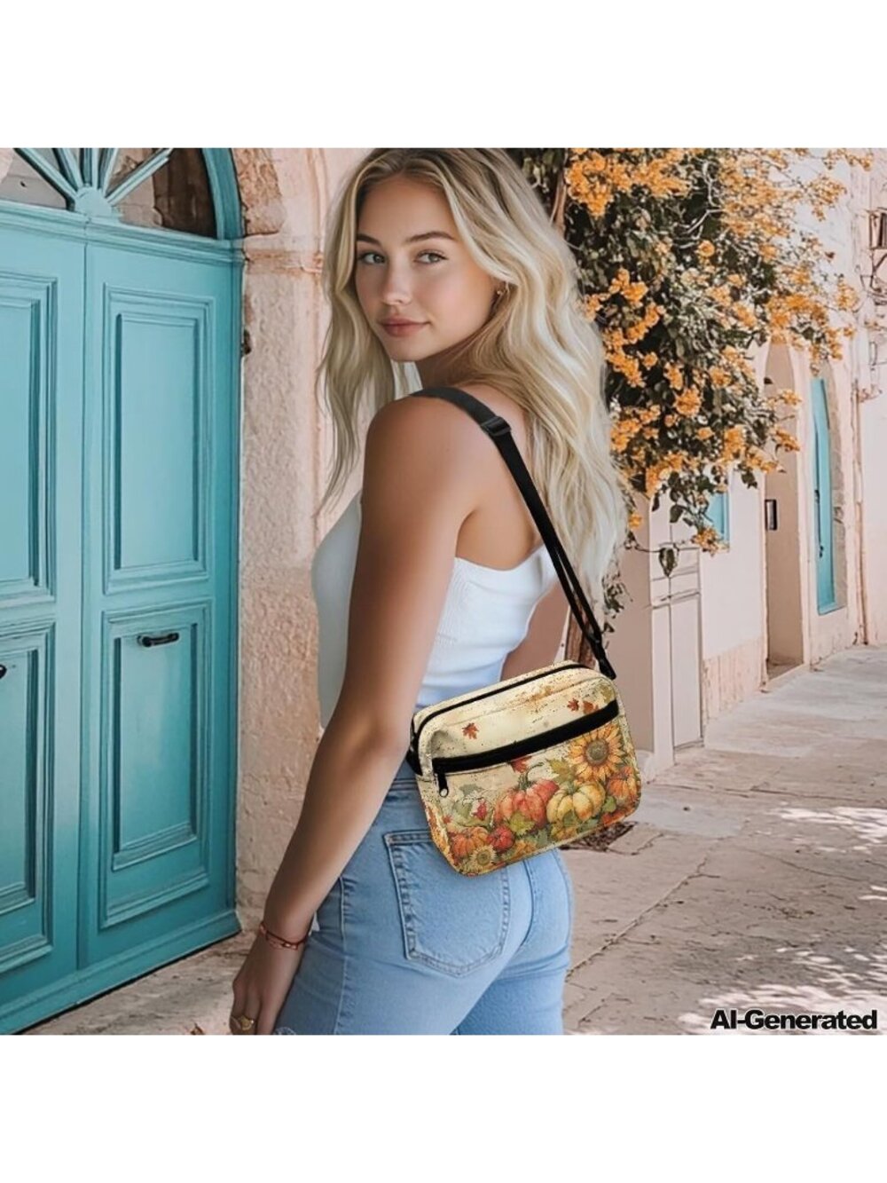 🎃Women's Fall Harvest Pumpkin Halloween Small Shoulder Cross Body Bag Zipper - Picture 2 of 6